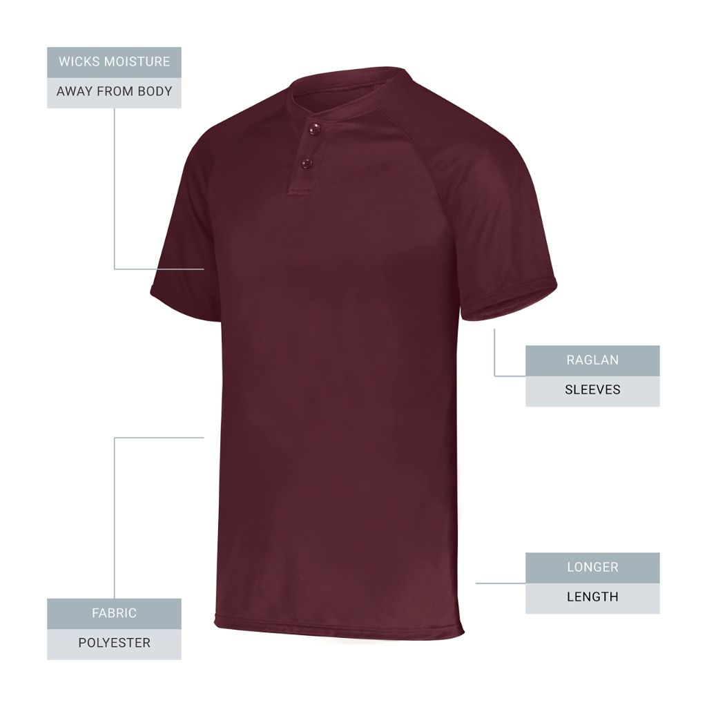 Augusta Sportswear Attain Wicking Two-Button Baseball Jersey Maroon (Hlw) 2XL