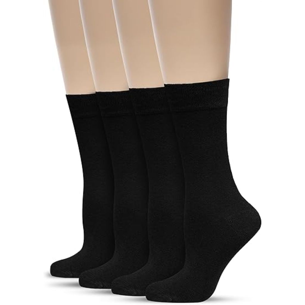 Belinoplus Women's Bamboo Dress Socks - Crew Socks - 4 Pairs (US, 6-9, Black)