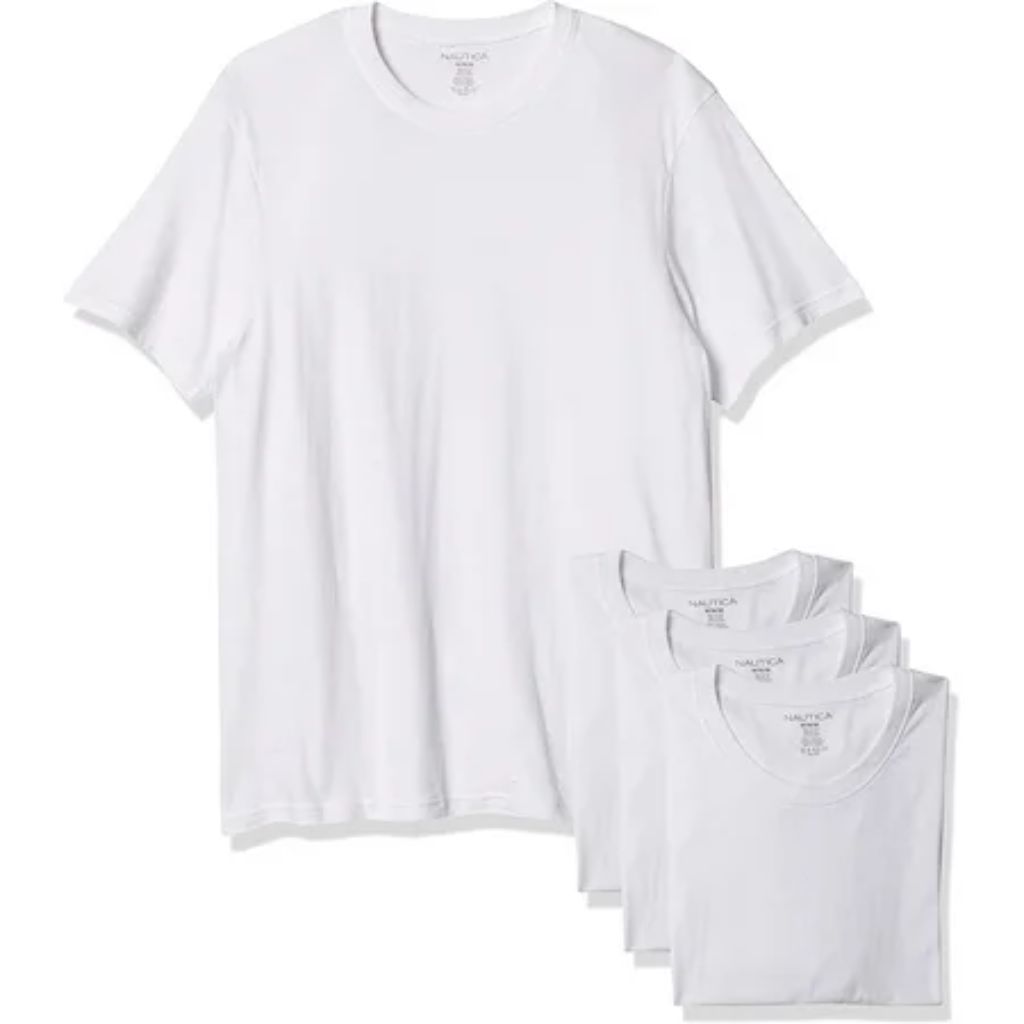 Nautica Men's Cotton Crew Neck T-Shirt - White, Size Medium (3 Pack)