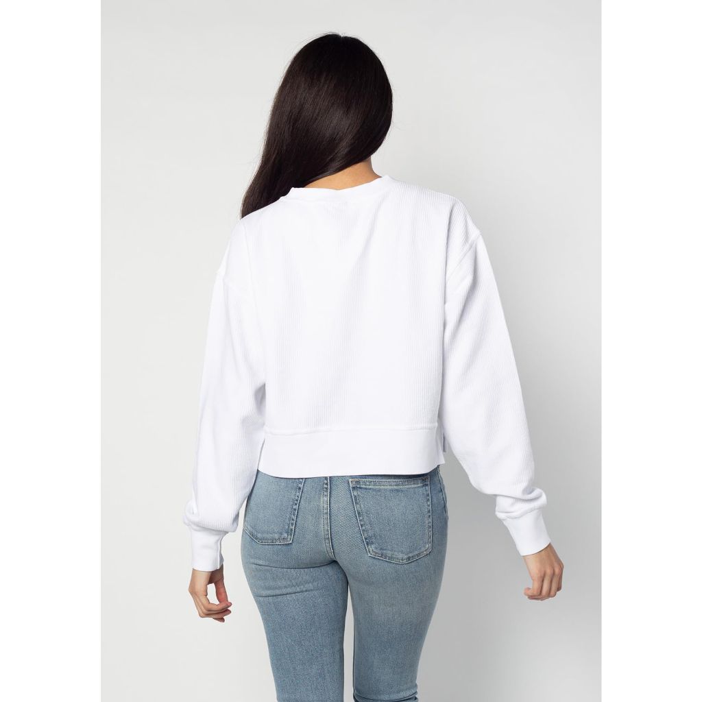 Chicka-d Women's Standard Corded Boxy Pullover, White, X-Large