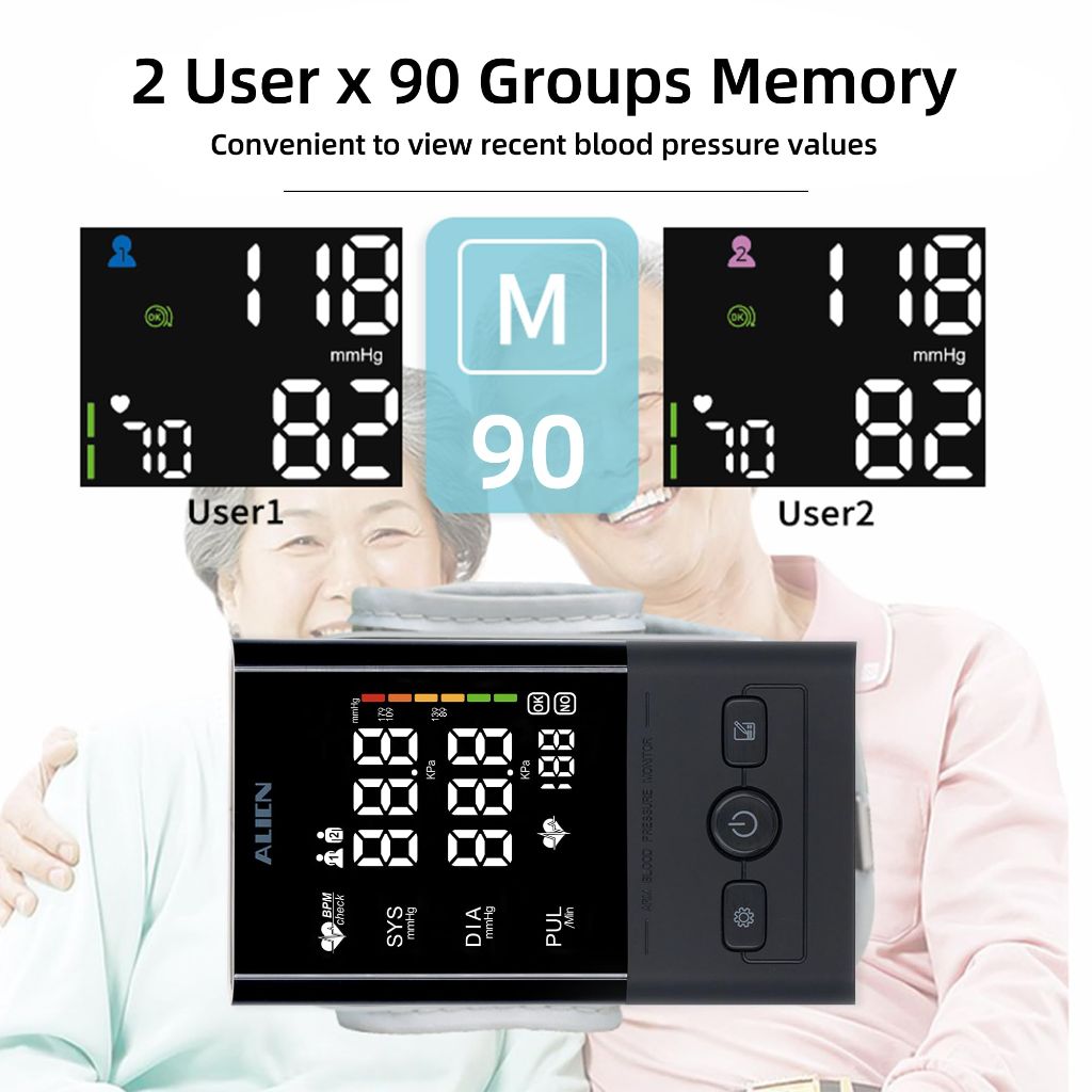 Rgdood Automatic Upper Arm Blood Pressure Monitor, Large Display Dual User 2x90 Memory, Digital BP Machine with (8.5"-16.5") Adjustable Cuff, Fast & Accurate BP Monitor (Black/White-AES392)