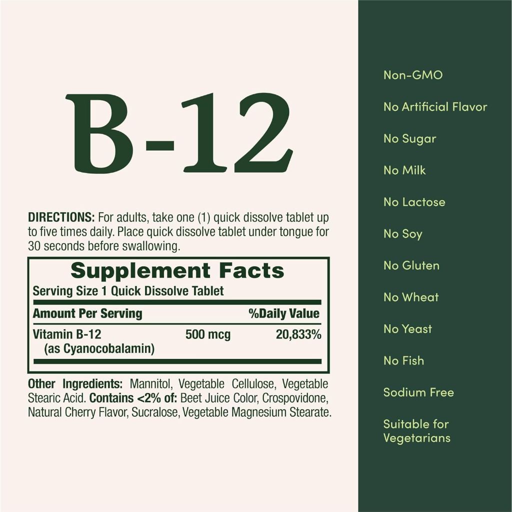 Nature's Bounty B-12 Quick Dissolve Tablets 500 Mcg, 300 Tablets (3 X 100 Count Bottles)