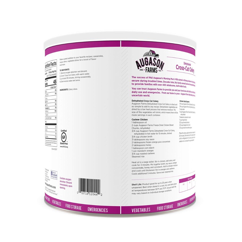 Dehydrated Diced Celery Emergency Food Supply, 73 Servings