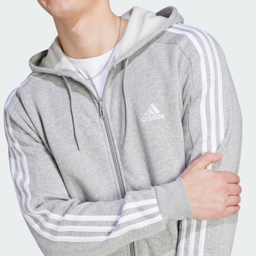 adidas Men's Essentials Fleece 3-Stripes Full-Zip Hoodie - Medium Gray Heather, 4XL Tall