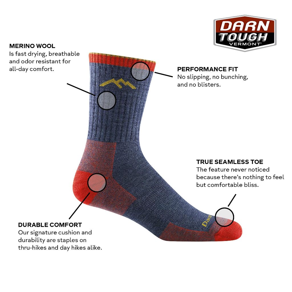 Darn Tough Vermont Men's Hiker Midweight Micro Crew Sock (Style 1466) - Olive - Large