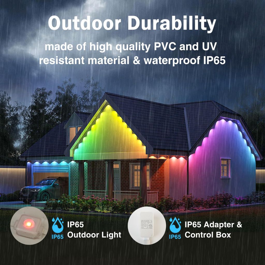 Heromind Permanent Outdoor Lights 100ft, Smart RGB with 60 LED, 8000 Hour Long