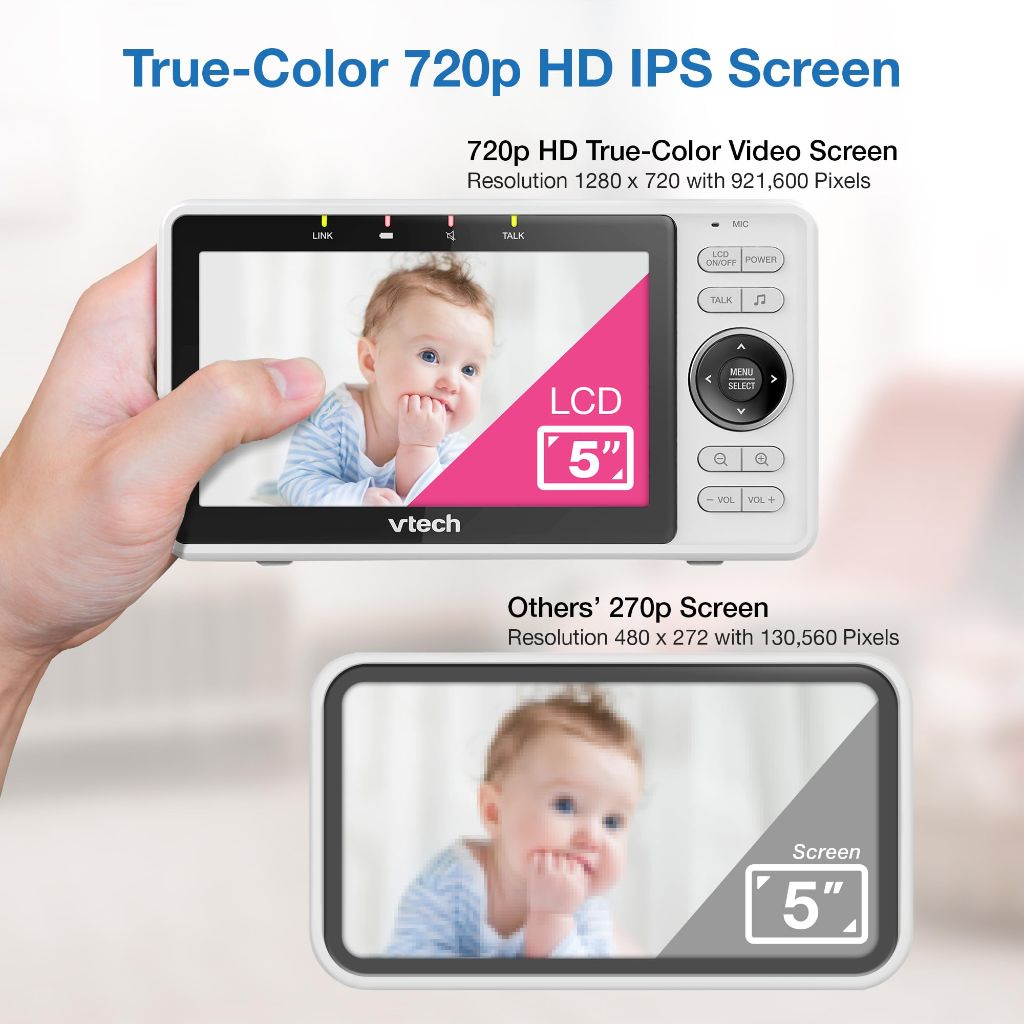 VTech VM901 Smart WiFi Baby Monitor with 1080p FHD Camera and 5" HD IPS Display, Free App, Remote Pan Tilt Zoom, Night Vision, Motion Detection Alerts