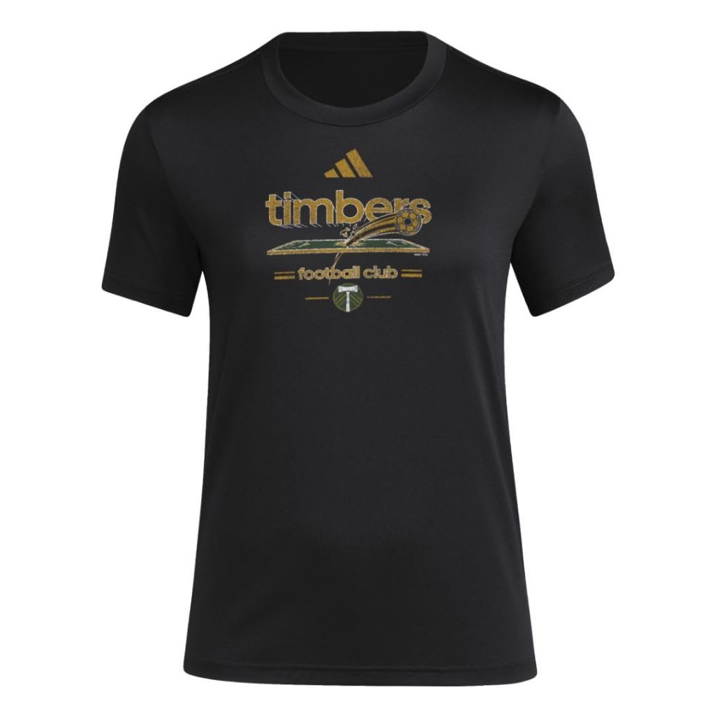 adidas Women's MLS Soccer Pre-Game Short Sleeve T-Shirt - Portland Timbers, Black (Large)