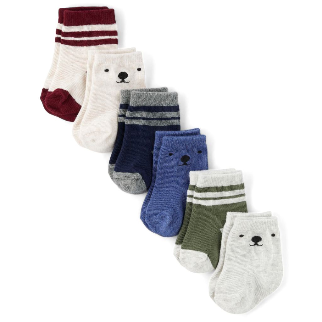 The Children's Place,Baby Boys,and Newborn Midi Socks Variety Pack,Critter 6-Pack,12 Months,18 Months