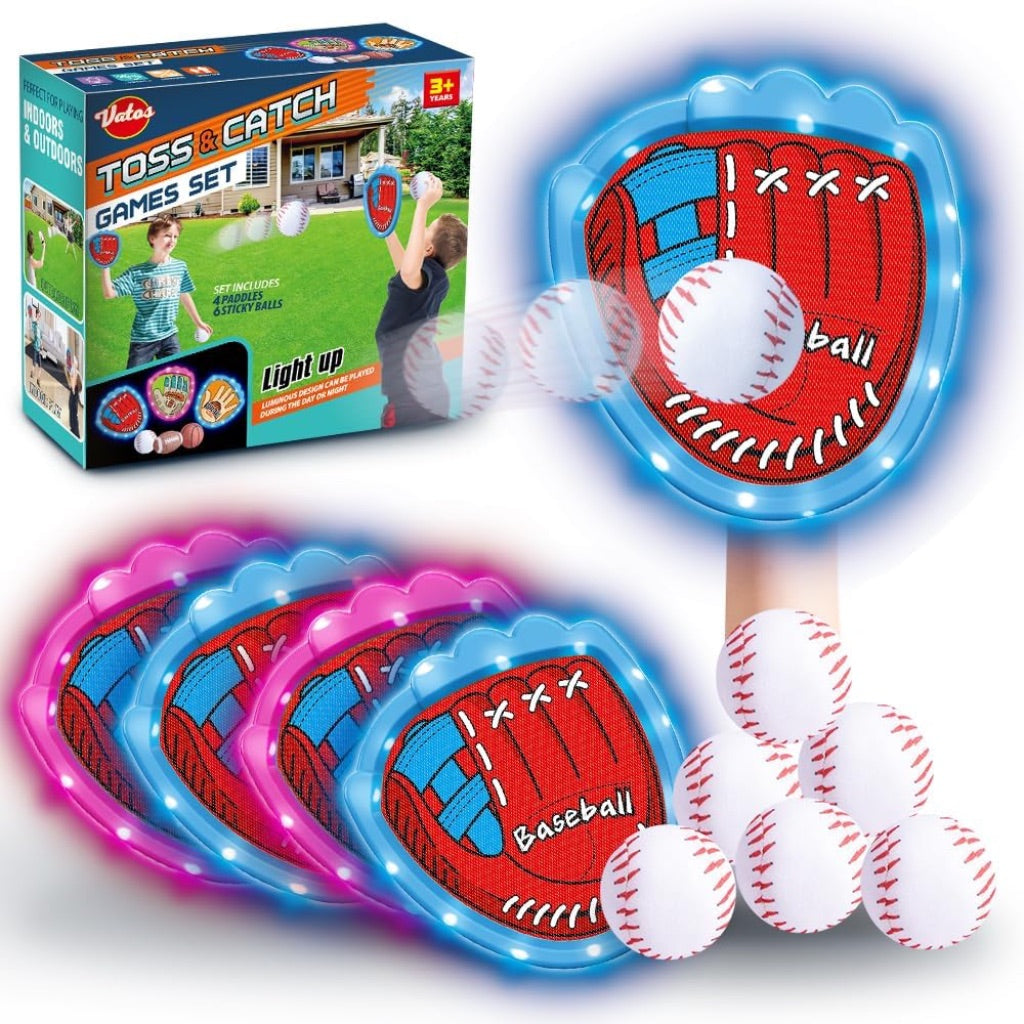 VATOS LED Light Up Toss & Catch Ball Game Set w/ Glove, 6 Sticky Balls, 4 Baseballs