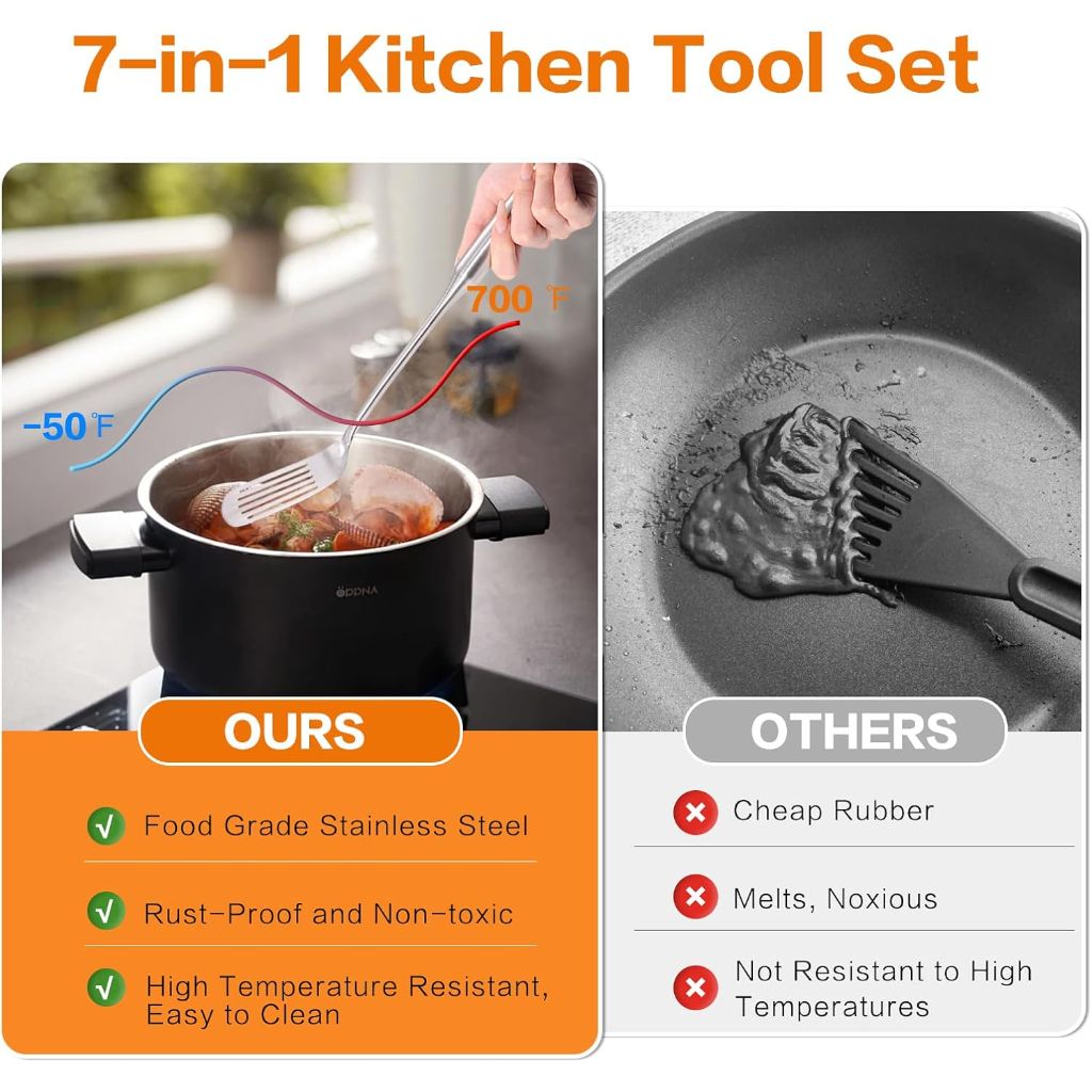 6Pcs Stainless Steel Kitchen Utensils Set Includes Utensil Holder / 6Pcs