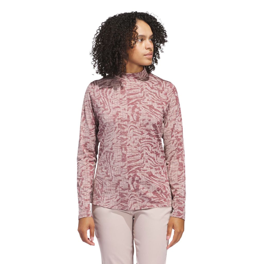 adidas Women's Ultimate365 Jacquard Mock Neck Long Sleeve Shirt - Powder Coral, Medium