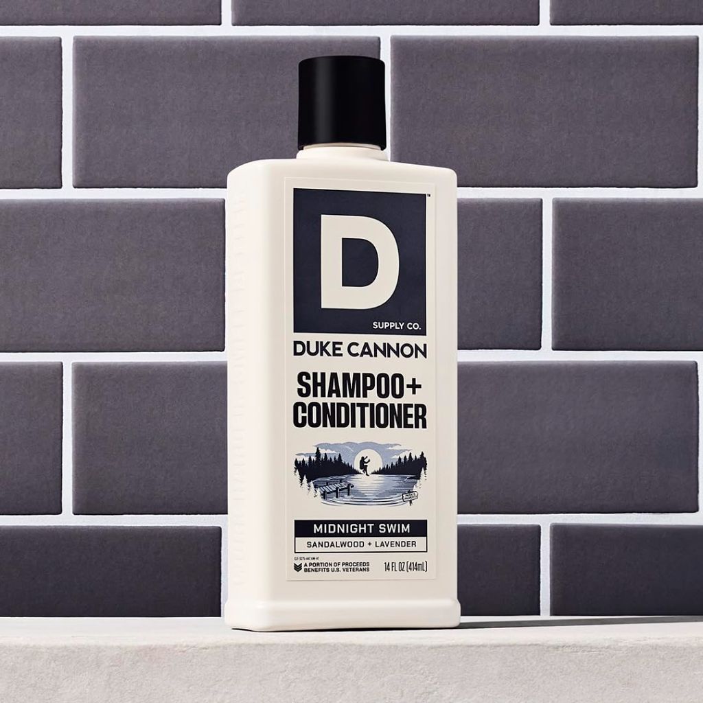 Duke Cannon Supply Co. 2-in-1 Hair Wash - Masculine Scent - Gentle Cleansing Hair Wash For Men - Stimulating Hair Shampoo & Conditioner - Strengthens Hair - Midnight Swim Shampoo/Conditoner (14 oz)