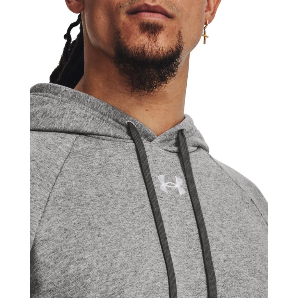 Under Armour Men's Rival Fleece Hoodie, Castlerock Light Heather/ White, Large