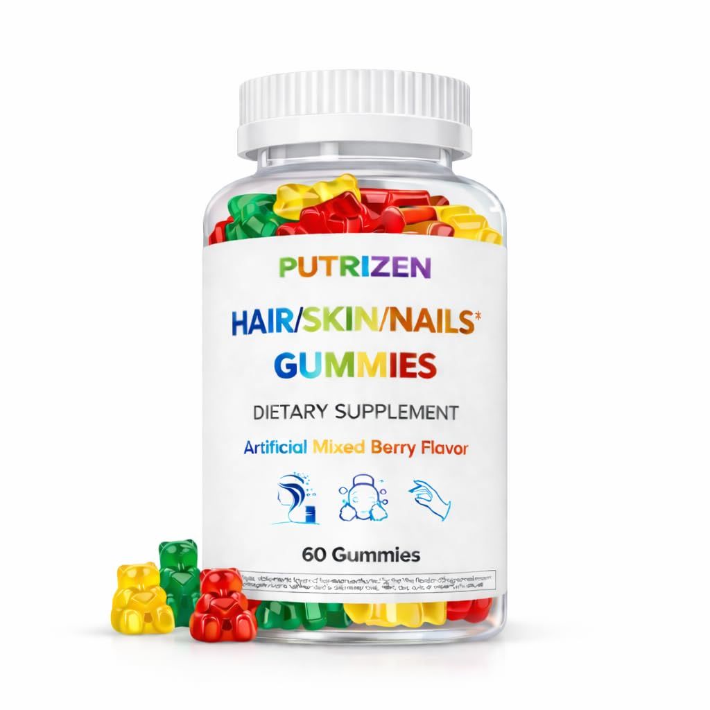 PUTRIZEN Biotin Gummies for Stress Hair Thinning – Strawberry Gummies, 60 Count