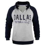 Womens Football City Fans V Neck Raglan Embroidery Athletic Hoodies Pullovers Fleece Sweatshirts - Navy & Grey - 3X-Large