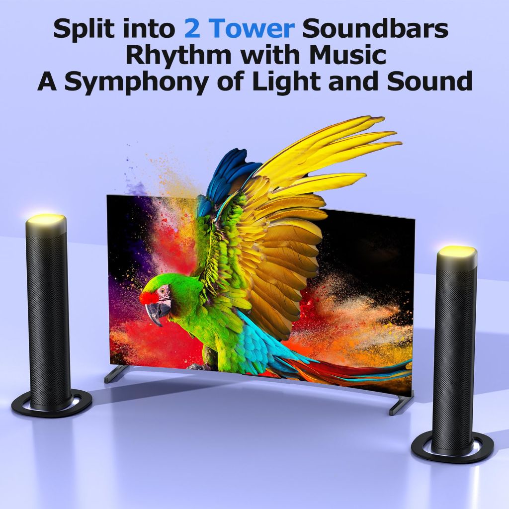 FHNFHN Sound Bar for Smart TV, 100W Sound Bar with 3 Dynamic RGB Lights