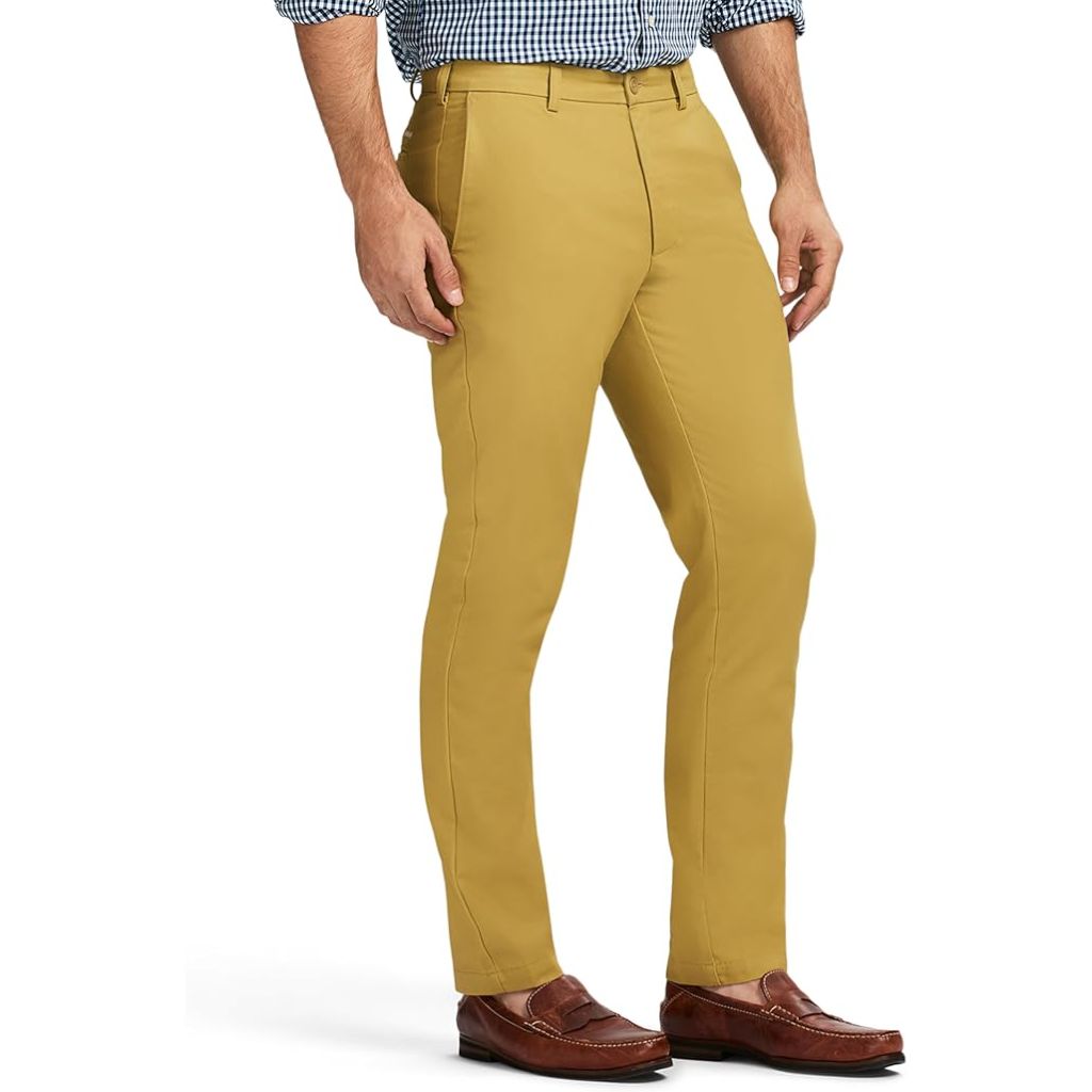 IZOD Men's American Straight Fit Flat Front Chino Pants - Khaki, 32W x 34L