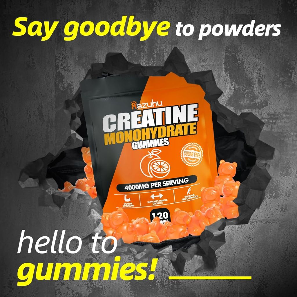 Creatine Monohydrate Gummies 4g per serving, Creatine Gummies - 120 Count (Orange)