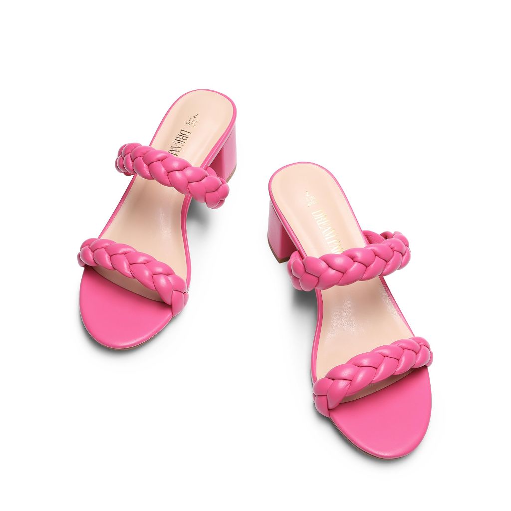 DREAM PAIRS Women's Two Braided Strap Low Heels for Women Open Toe Block Chunky Heels Sandals Holiday Party Wedding Dress Pumps Shoes,Size 5,Hot Pink,DHS213-2