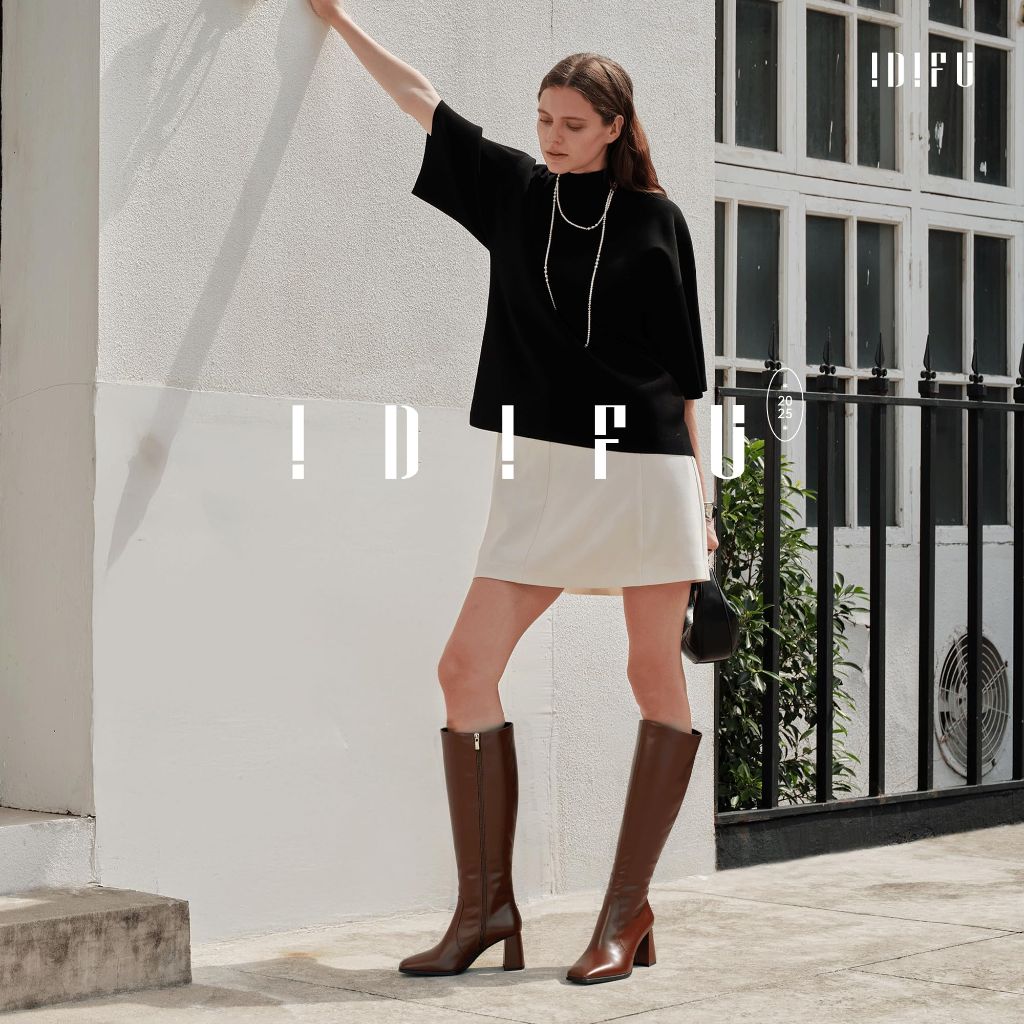 IDIFU Brown Boots for Women Knee High (New Brown Pu, 9)