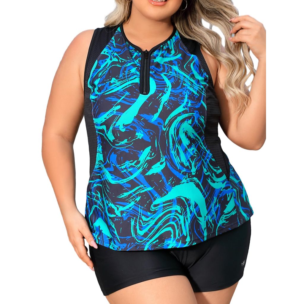SZ 3XL, Swim Tank Top Plus Size Swimsuit Top for Large Bust Women - Green
