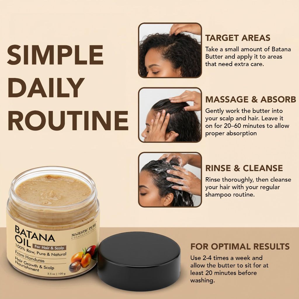 Majestic Pure Batana Oil for Hair Growth - 100% Pure Natural Organic 3.5oz Batana Oil for Thick and Strong Natural Hair