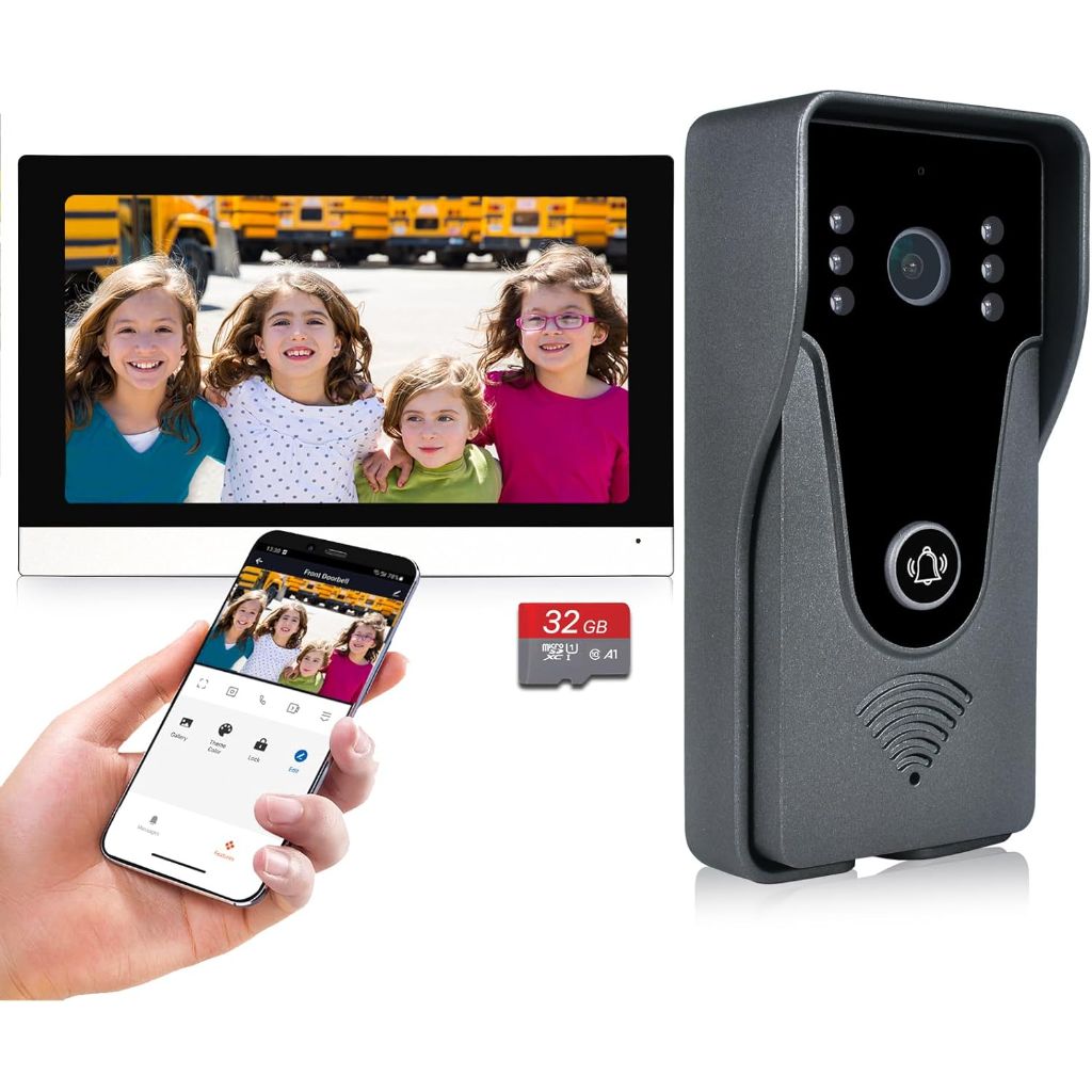 Wireless IP Video Doorbell Intercom System, WiFi 7 Inch Monitor with Metal HD Door Camera (Wired Power)