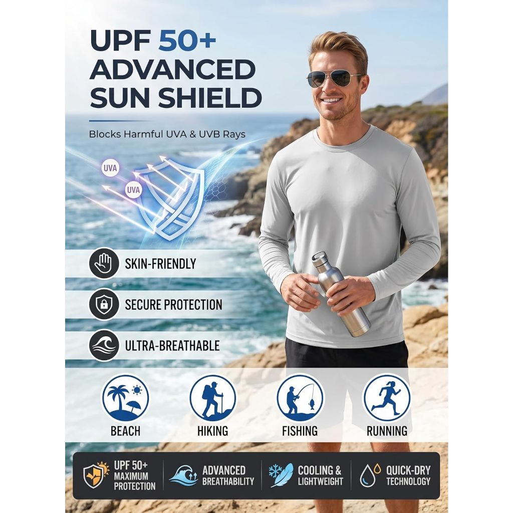 6 Pack Men's Quick Dry Long Sleeve Shirts, Medium