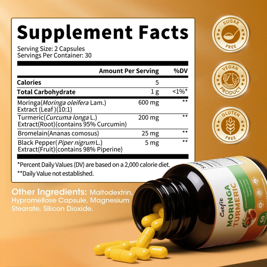 Moringa Capsules 10-in-1 Superfood Supplement – Turmeric Curcumin, Bromelain & Black Pepper