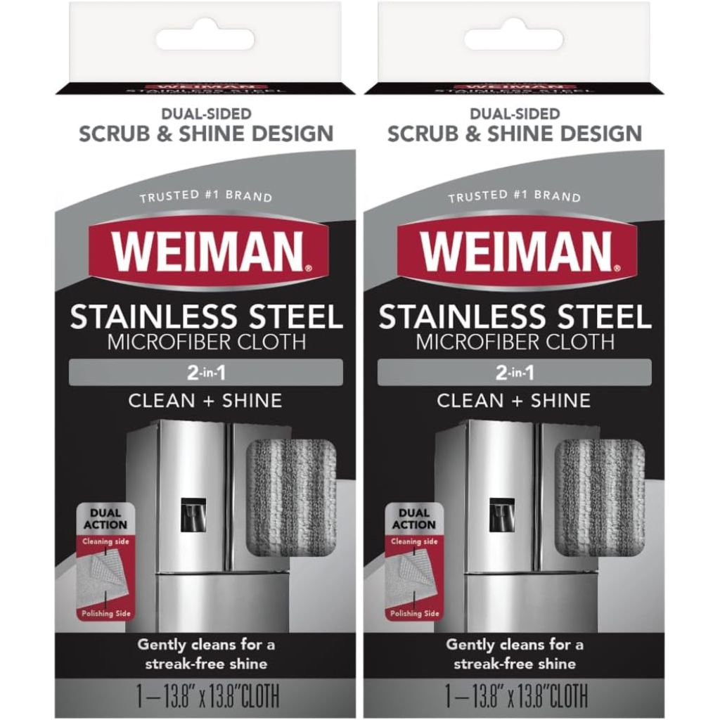 Weiman Microfiber Cloth for Stainless Steel, 13.8" x 13.8" (Pack of 2)