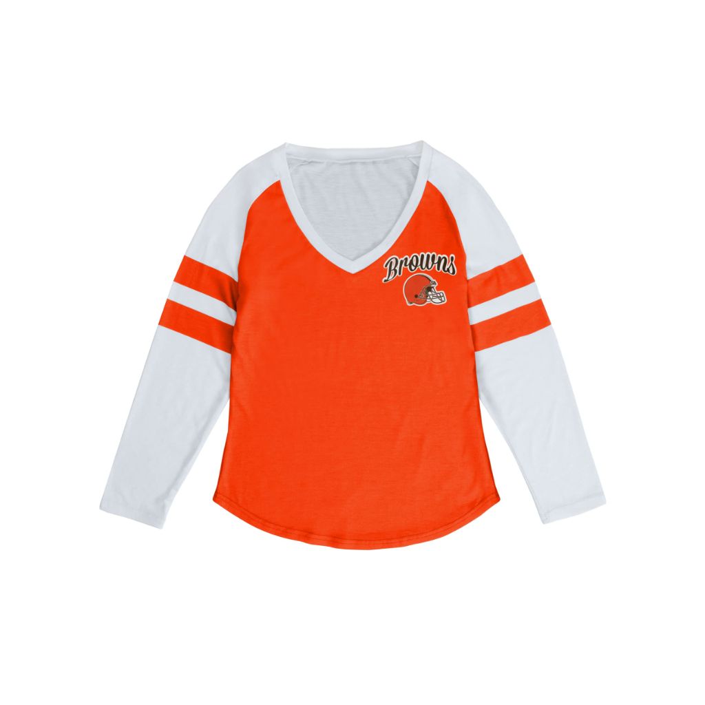 FOCO NFL Team Logo Raglan Top Shirt, Cleveland Browns Script Wordmark, Women's Small