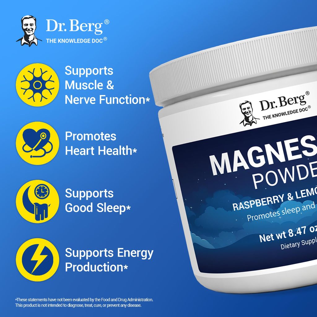 Dr. Berg Magnesium Glycinate Powder for Sleep Raspberry & Lemon Flavor 8 oz
