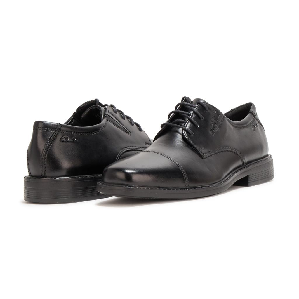 Clarks Men's Cosgrove Cap Oxford Shoes - Black Leather, Size 13