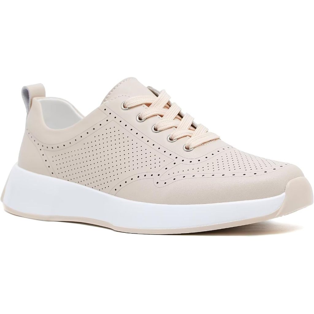 Women's Orthopedic Leather Arch Support Walking Shoes: Apricot, Size 10