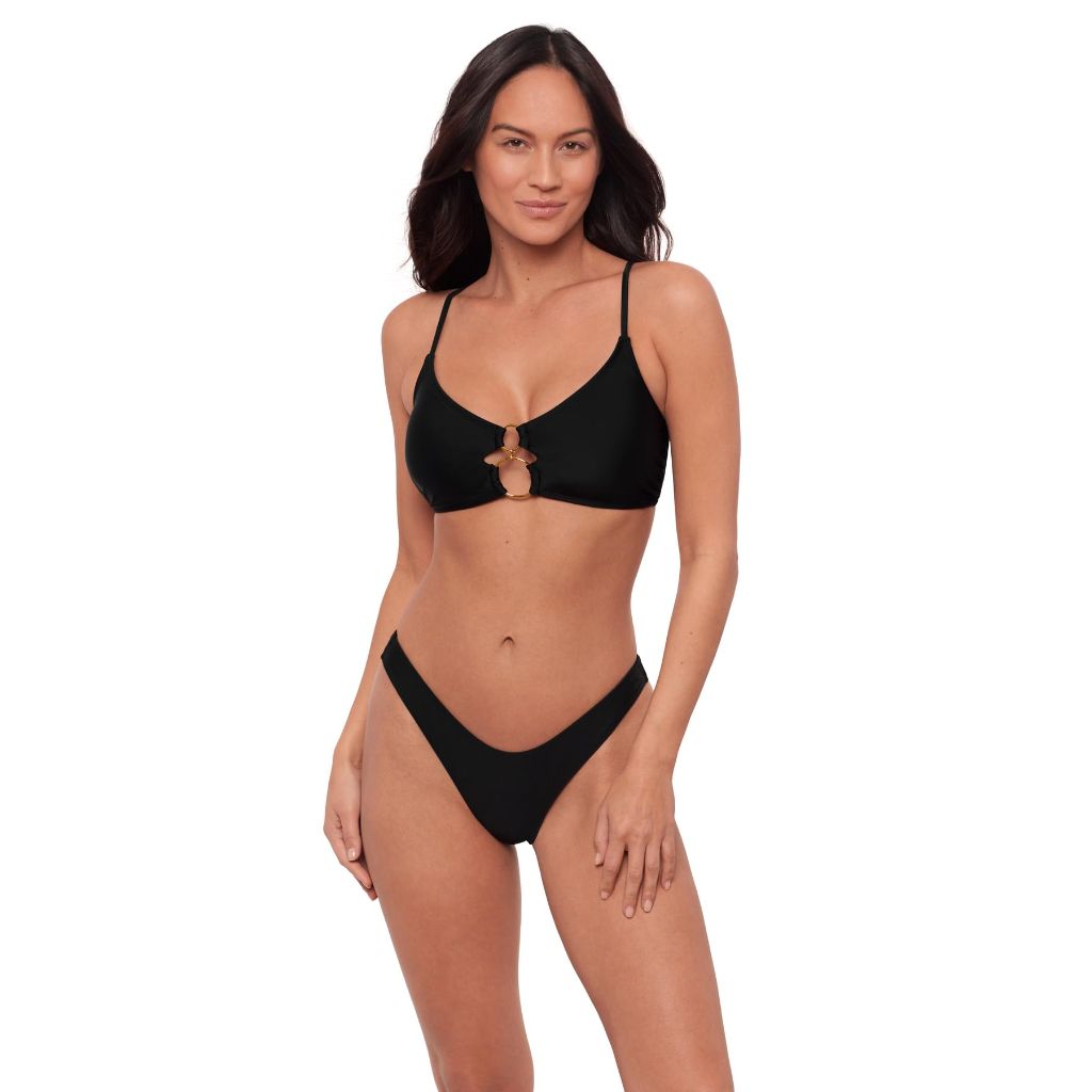 Sports Illustrated Women's Double Ring Bralette Bikini Top, Black, Small