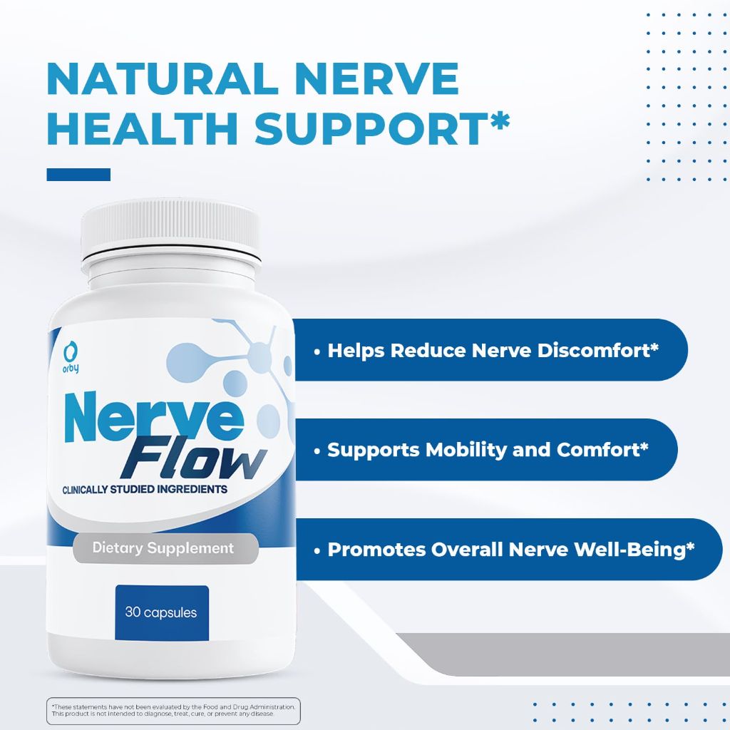 Orby NerveFlow – Natural Daily Wellness Supplement with Magnesium, Turmeric & CoQ10 – 30 Capsules, 1 Month Supply