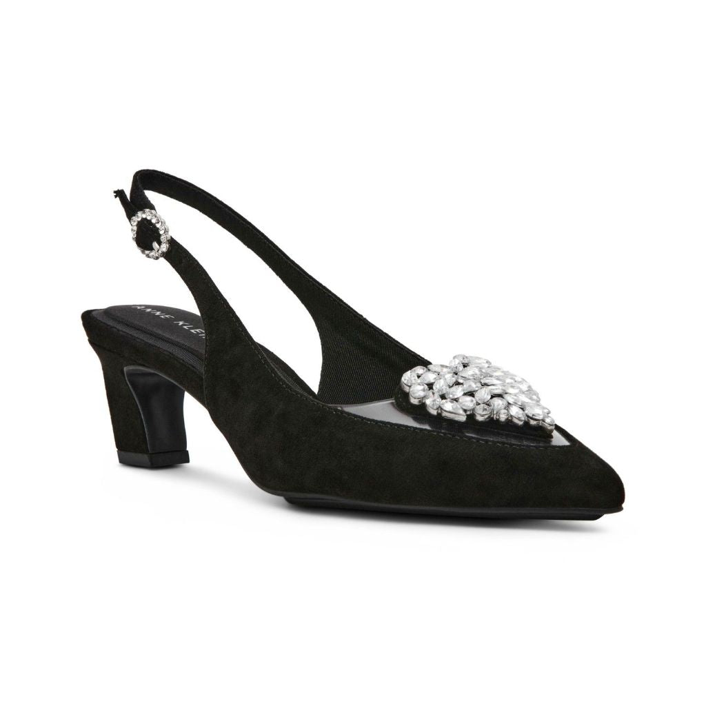 Anne Klein Women's Inviting Heart Embellished Slingback Pumps - Black, Size 9.5