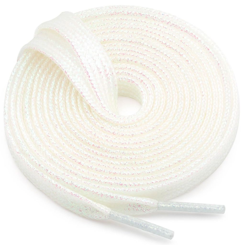 WEGOODZF Flat Glitter Shoe Laces: Metallic White Sparkle Shoelaces for Sneakers 47 inch -2Pair