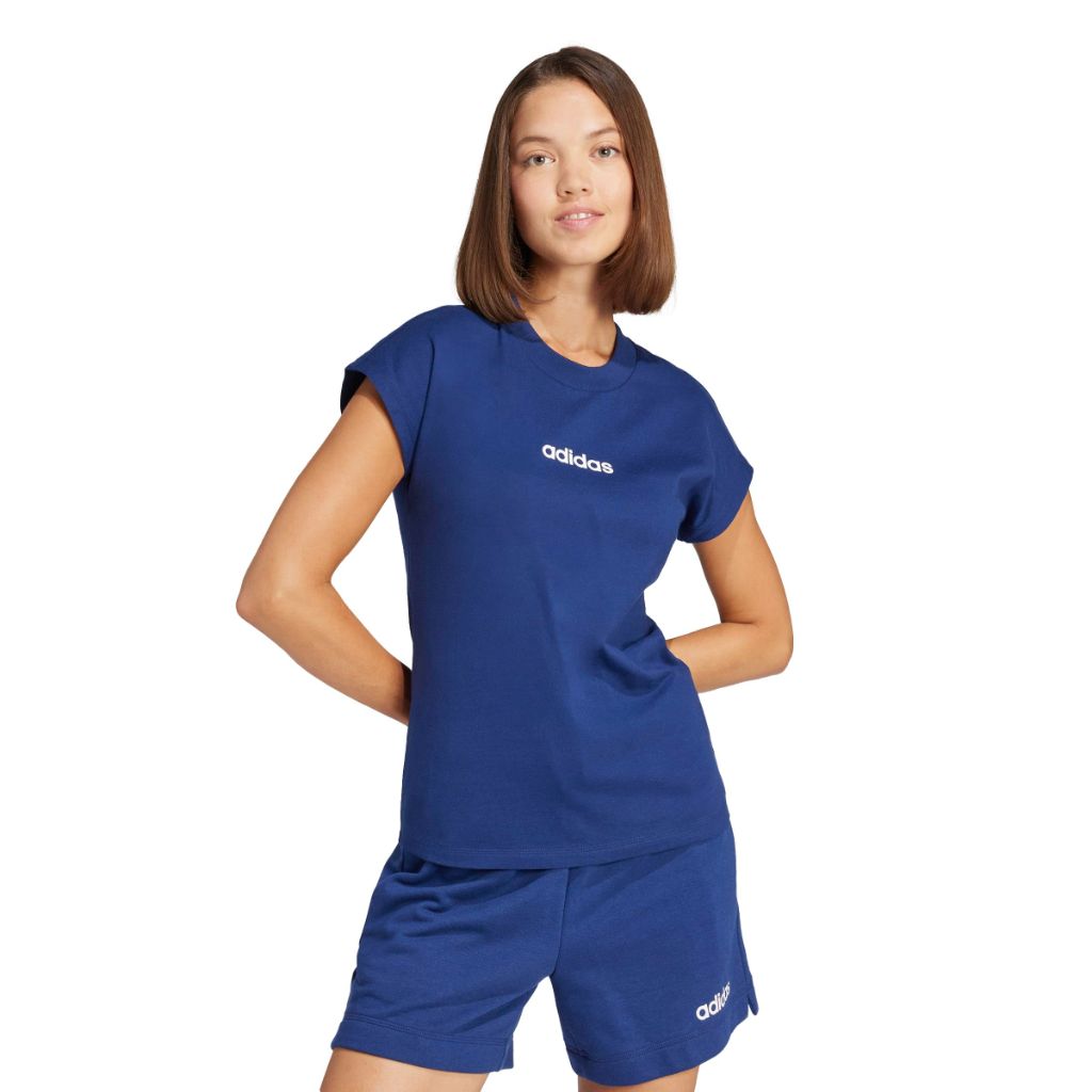 Adidas Women's Linear Single Jersey Sportswear T-Shirt, Dark Blue/White, X-Small