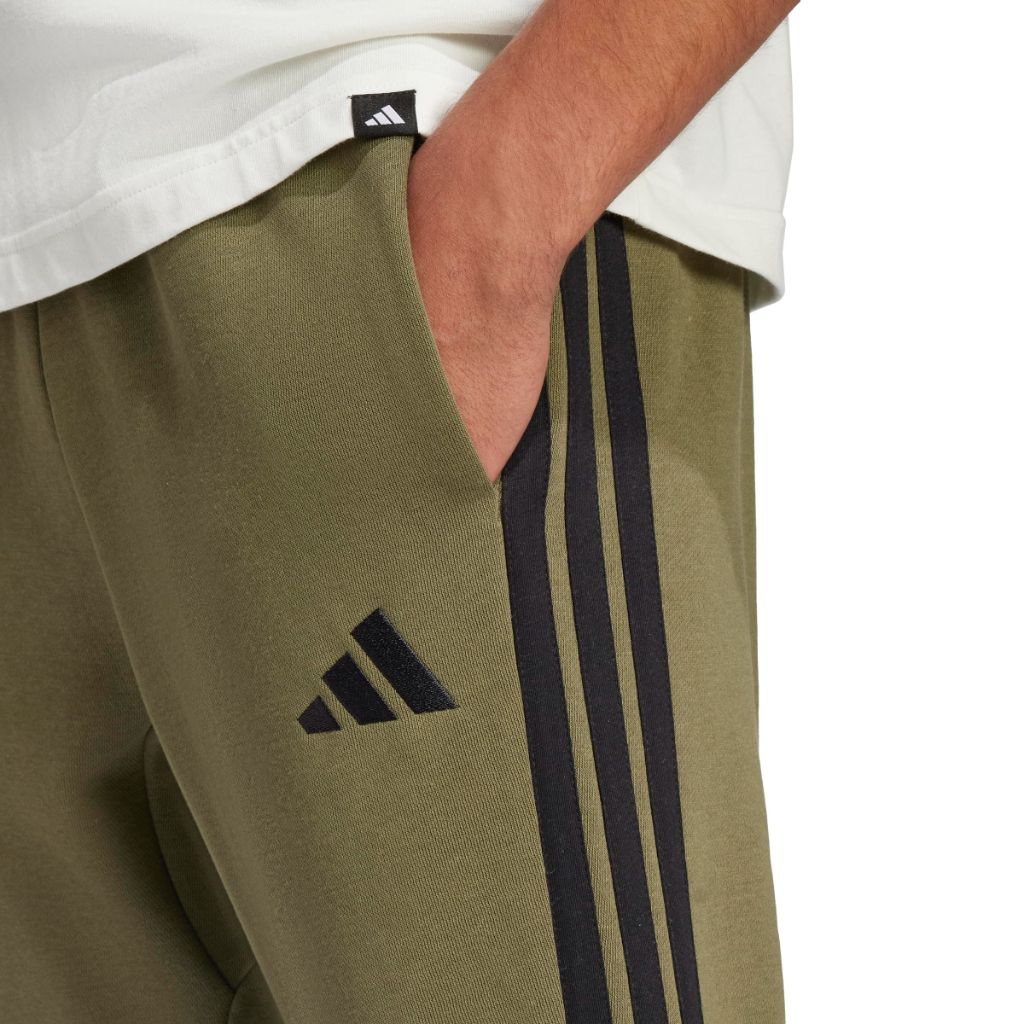 adidas Men's Essentials 3-Stripes Fleece Sportswear Pants - Olive Strata/Black, XS