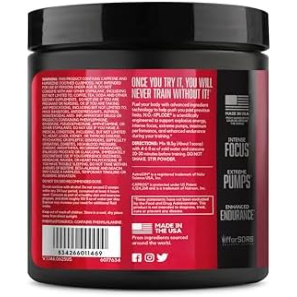 BSN N.O.-XPLODE Pre Workout Powder with Creatine and Beta-Alanine - Fruit Punch, 16 Servings