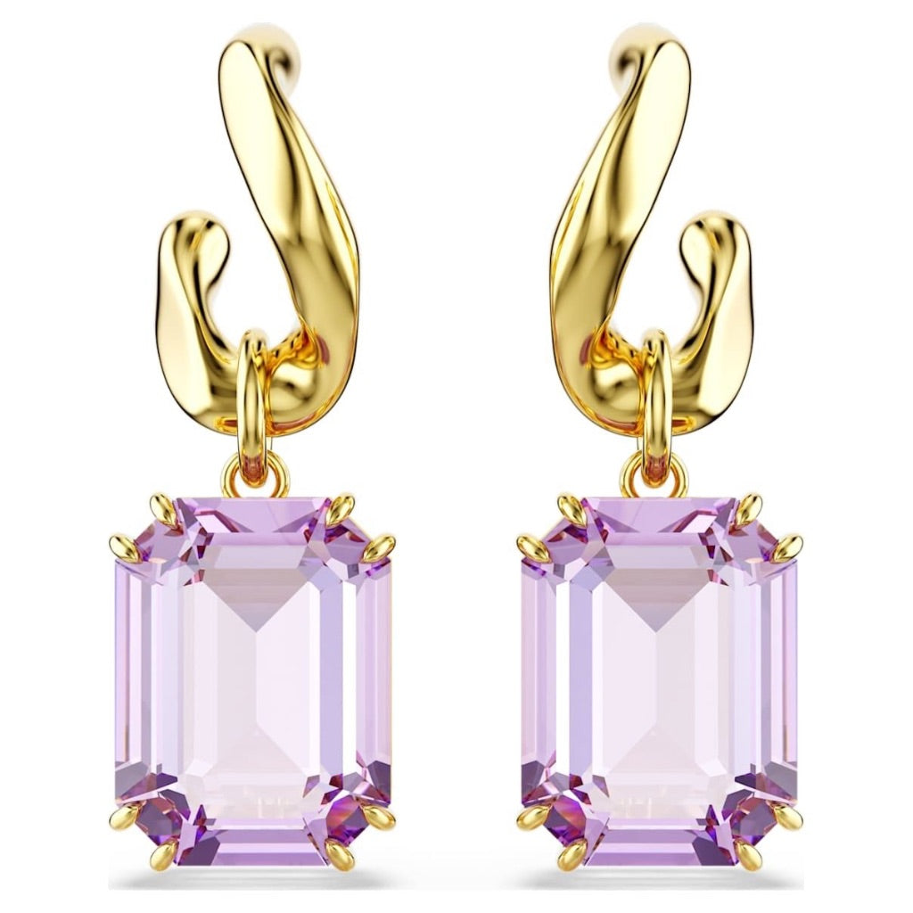 Swarovski Millenia Drop Earrings - Purple Octogon Cut, Gold-Toned