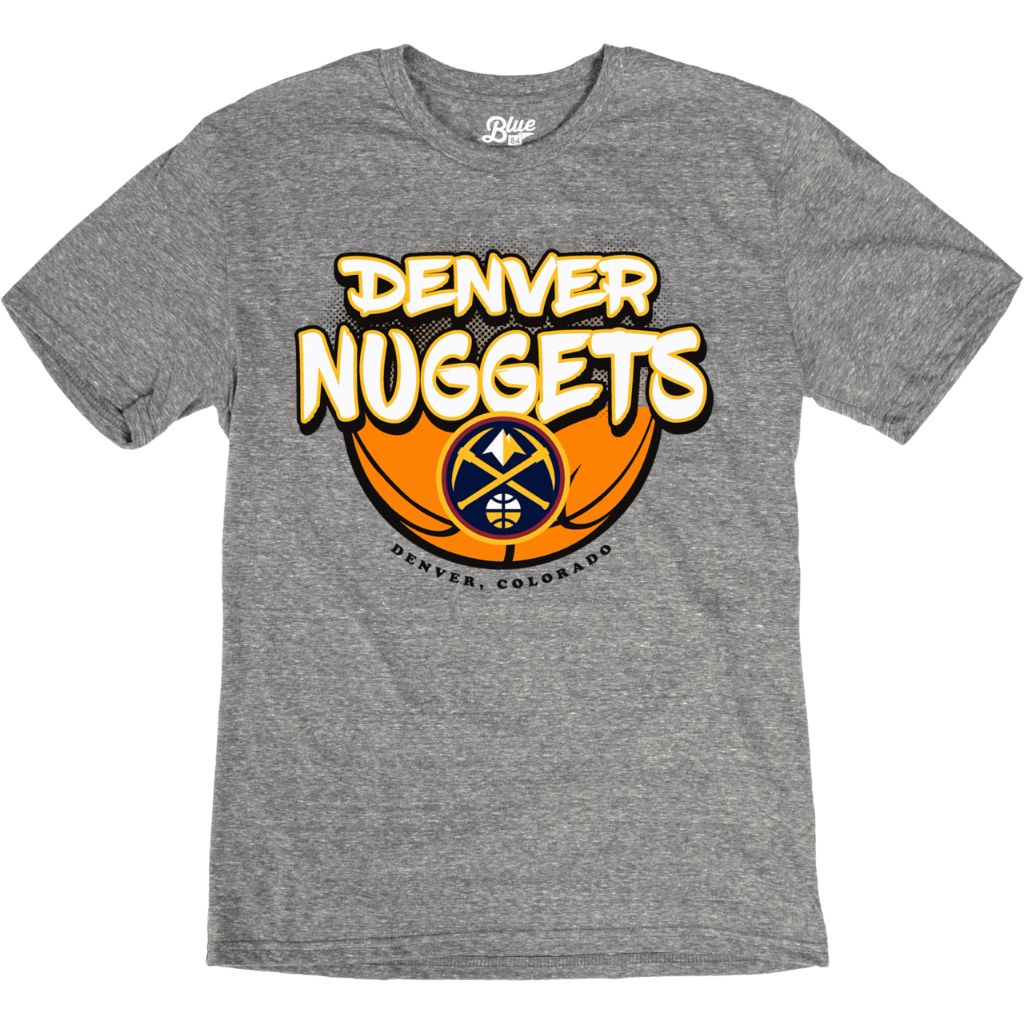 SZ S, Blue 84- Denver Nuggets NBA Officially Licensed Tri-Blend T-Shirt Heather Gray