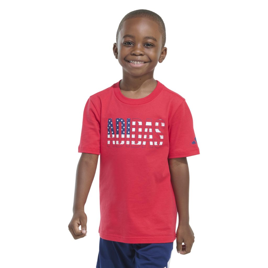 Adidas Boys' Short Sleeve Graphic Tee Shirt, Red/Navy, 2T