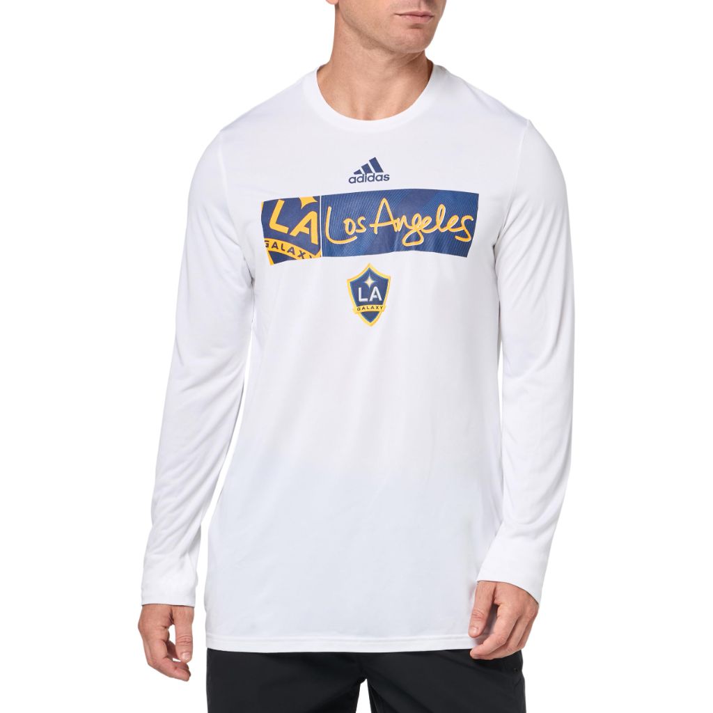 adidas Men's Jersey Hook Long Sleeve Pre-Game Shirt - Los Angeles Galaxy, White (XS)