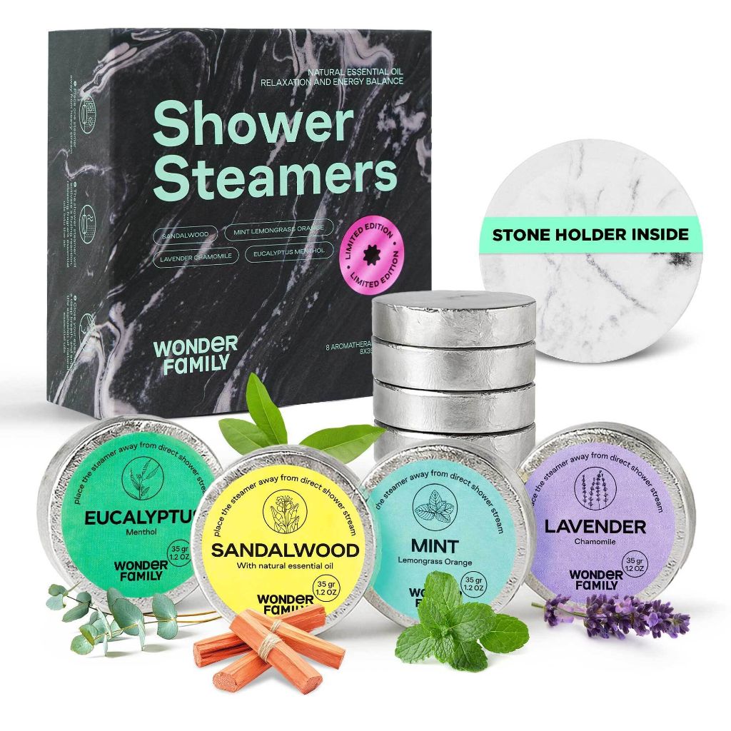 Aromatherapy Shower Steamers Gift Set – Mint, Eucalyptus, Sandalwood, Lavender – Essential Oil Vapor Shower Tablets,