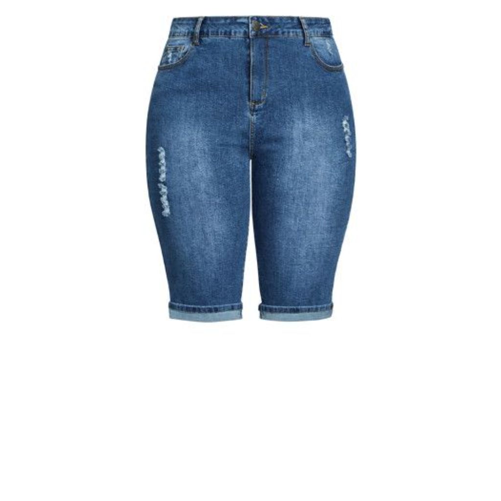 City Chic Plus Size Knee Turn up Short - Mid Denim( Size 22)