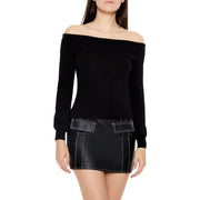 Forever 21 Women's Fitted Off-the-Shoulder Sweater Black Medium