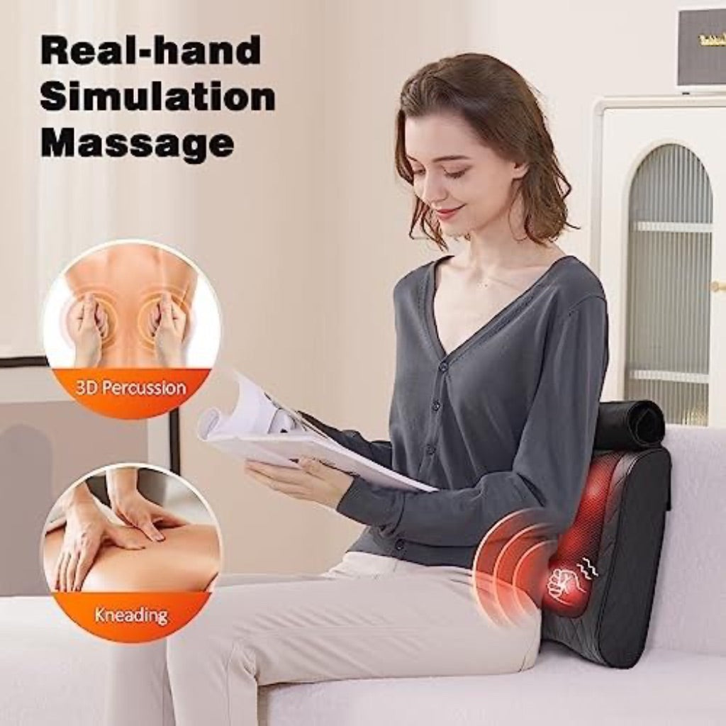 2-in-1 Back Massager with Heat, Percussion & Shiatsu, 3D Deep Tissue Kneading Massage Pillow
